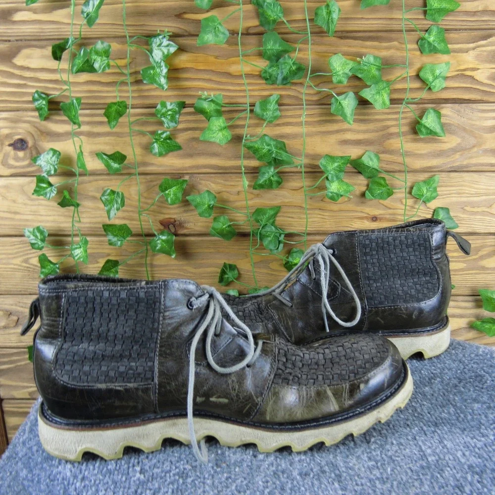 Sorel Moc Woven Men's 10 Brown Leather Lace-Up Boots Waterproof Traction Comfort
